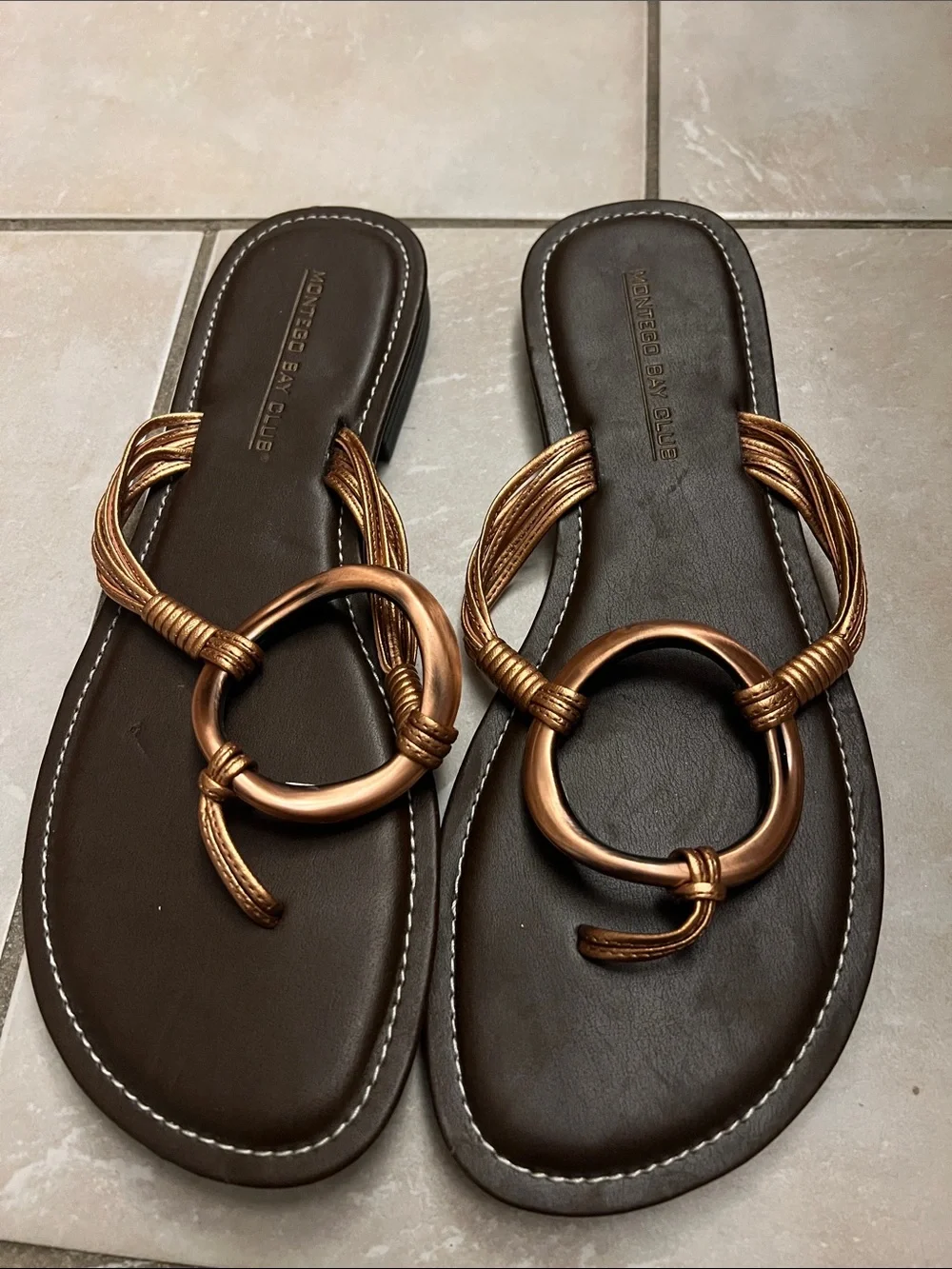Montego Bay Club Brown Sandals with Bronze Ring Accent